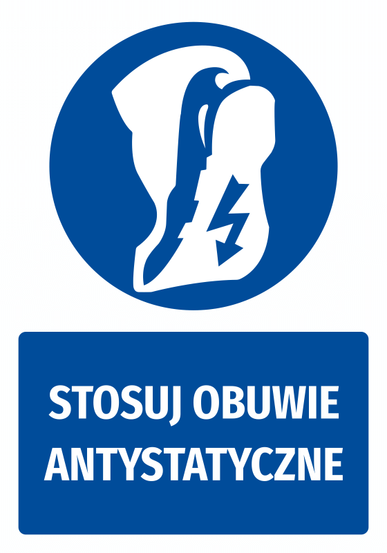Naklejka BHP z piktogramem Stosuj obuwie antystatyczne