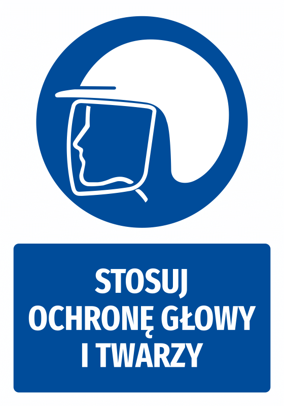 Naklejka BHP z piktogramem Stosuj ochronę głowy i twarzy