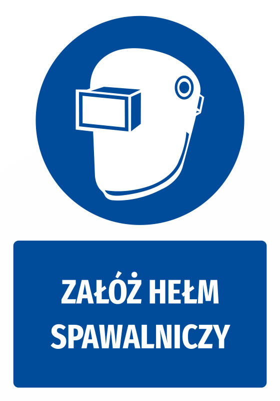 Naklejka BHP z piktogramem Załóż hełm spawalniczy