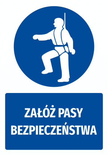 Naklejka BHP z piktogramem Załóż pasy bezpieczeństwa
