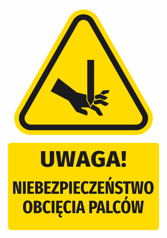 Naklejka ostrzegawcza BHP z piktogramem Uwaga! Niebezpieczeństwo obcięcia palców