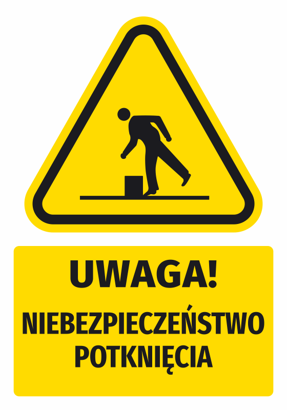 Naklejka ostrzegawcza BHP z piktogramem Uwaga! Niebezpieczeństwo potknięcia