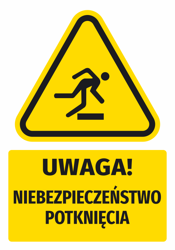 Naklejka ostrzegawcza BHP z piktogramem Uwaga Niebezpieczeństwo potknięcia