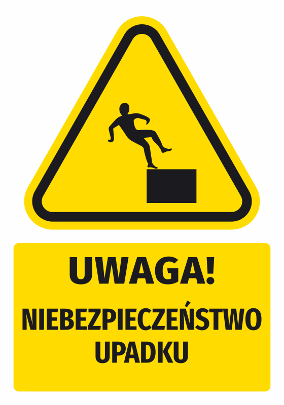 Naklejka ostrzegawcza BHP z piktogramem Uwaga! Niebezpieczeństwo upadku