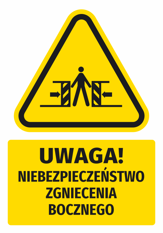 Naklejka ostrzegawcza BHP z piktogramem Uwaga! Niebezpieczeństwo zgniecenia bocznego