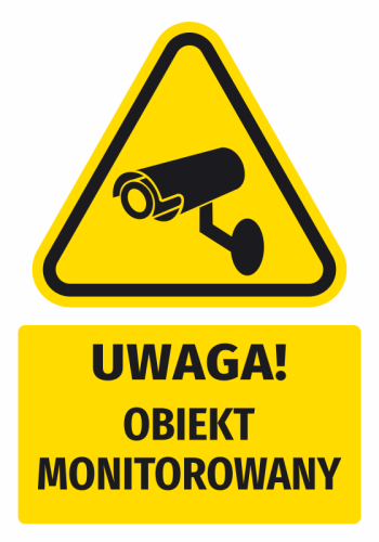 Naklejka ostrzegawcza BHP z piktogramem Uwaga! Obiekt monitorowany