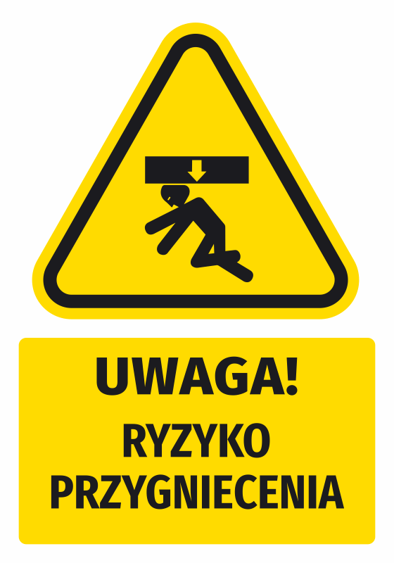 Naklejka ostrzegawcza BHP z piktogramem Uwaga! Ryzyko przygniecenia