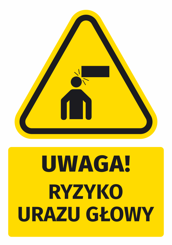 Naklejka ostrzegawcza BHP z piktogramem Uwaga! Ryzyko urazu głowy