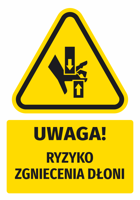 Naklejka ostrzegawcza BHP z piktogramem Uwaga! Ryzyko zgniecenia dłoni N736