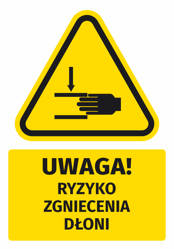 Naklejka ostrzegawcza BHP z piktogramem Uwaga! Ryzyko zgniecenia dłoni