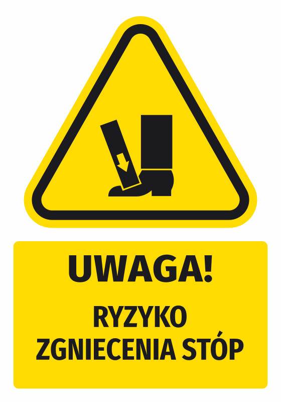 Naklejka ostrzegawcza BHP z piktogramem Uwaga! Ryzyko zgniecenia stóp