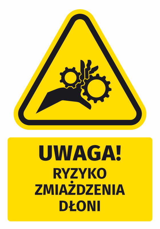 Naklejka ostrzegawcza BHP z piktogramem Uwaga! Ryzyko zmiażdzenia dłoni