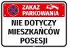 Naklejka Zakaz parkowania Nie dotyczy mieszkańców posesji