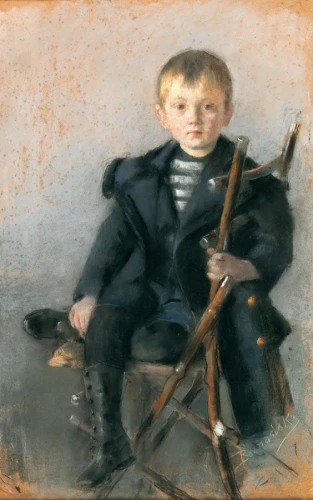 Reprodukcja Portret chłopca w czarnym płaszczu z złotymi guzikami, Olga Boznańska