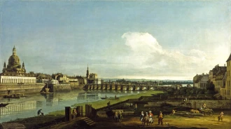 Reprodukcja Blick auf Dresden mit der Frauenkirche, Canaletto, Bernardo Bellotto