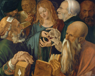 Reprodukcja Jesus among the Doctors as a child debating in the temple, Albrecht Durer