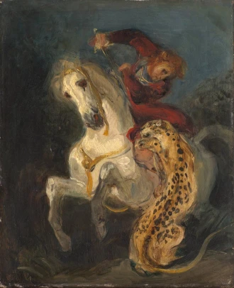 Reprodukcja Rider Attacked by a Jaguar, Eugene Delacroix