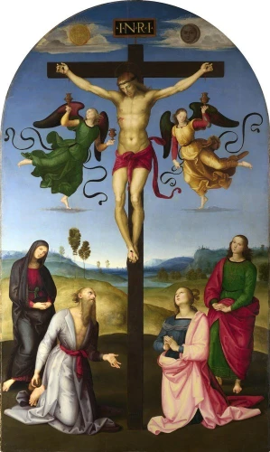 Reprodukcja The Crucified Christ with the Virgin Mary, Saints and Angels , Rafael Santi