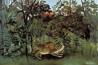 Reprodukcja The Hungry Lion Attacking an Antelope, Henri Rousseau