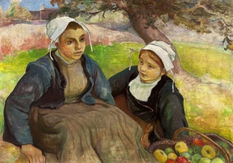 Reprodukcja Dwie Bretonki z koszem jabłek, Władysław Ślewiński
