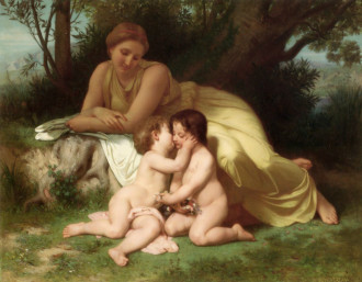 Reprodukcja Young Woman Contemplating Two Embracing Children, William-Adolphe Bouguereau