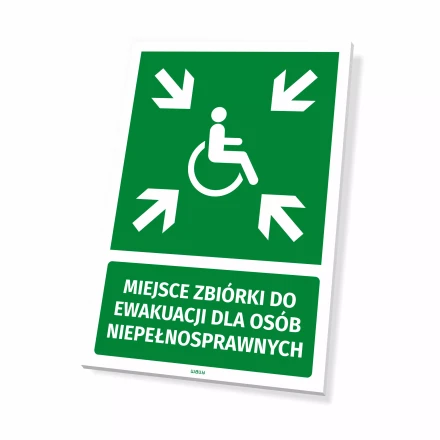 Tabliczka informacyjna: Miejsce zbiórki do ewakuacji dla osób niepełnosprawnych