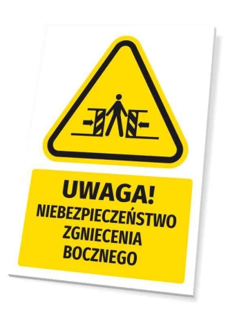 Tabliczka ostrzegawcza BHP z piktogramem Uwaga! Niebezpieczeństwo zgniecenia bocznego