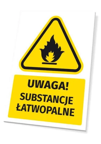 Tabliczka ostrzegawcza BHP z piktogramem Uwaga! Substancje łatwopalne