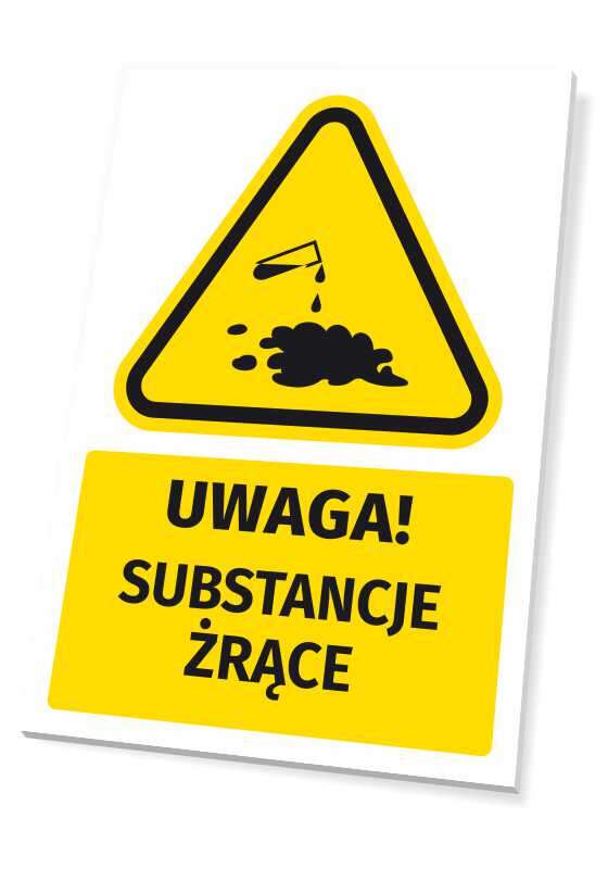Tabliczka ostrzegawcza BHP z symbolem Uwaga! Substancje żrące