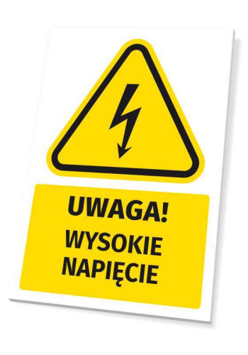 Tabliczka ostrzegawcza BHP z piktogramem Uwaga! Wysokie napięcie
