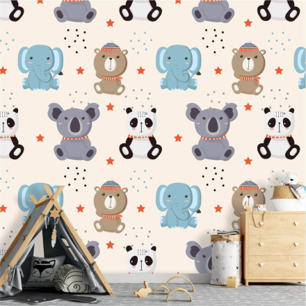 Tapeta dla dzieci Panda, miś, słoń 0173