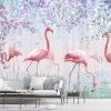 Tapeta dla dzieci Różowe flamingi na tle liści i traw 0538 DW