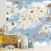 Tapeta dla dziecka Samoloty, balony, zwierzęta, mapa świata 0536 DW