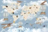 Tapeta dla dziecka Samoloty, balony, zwierzęta, mapa świata 0536 DW