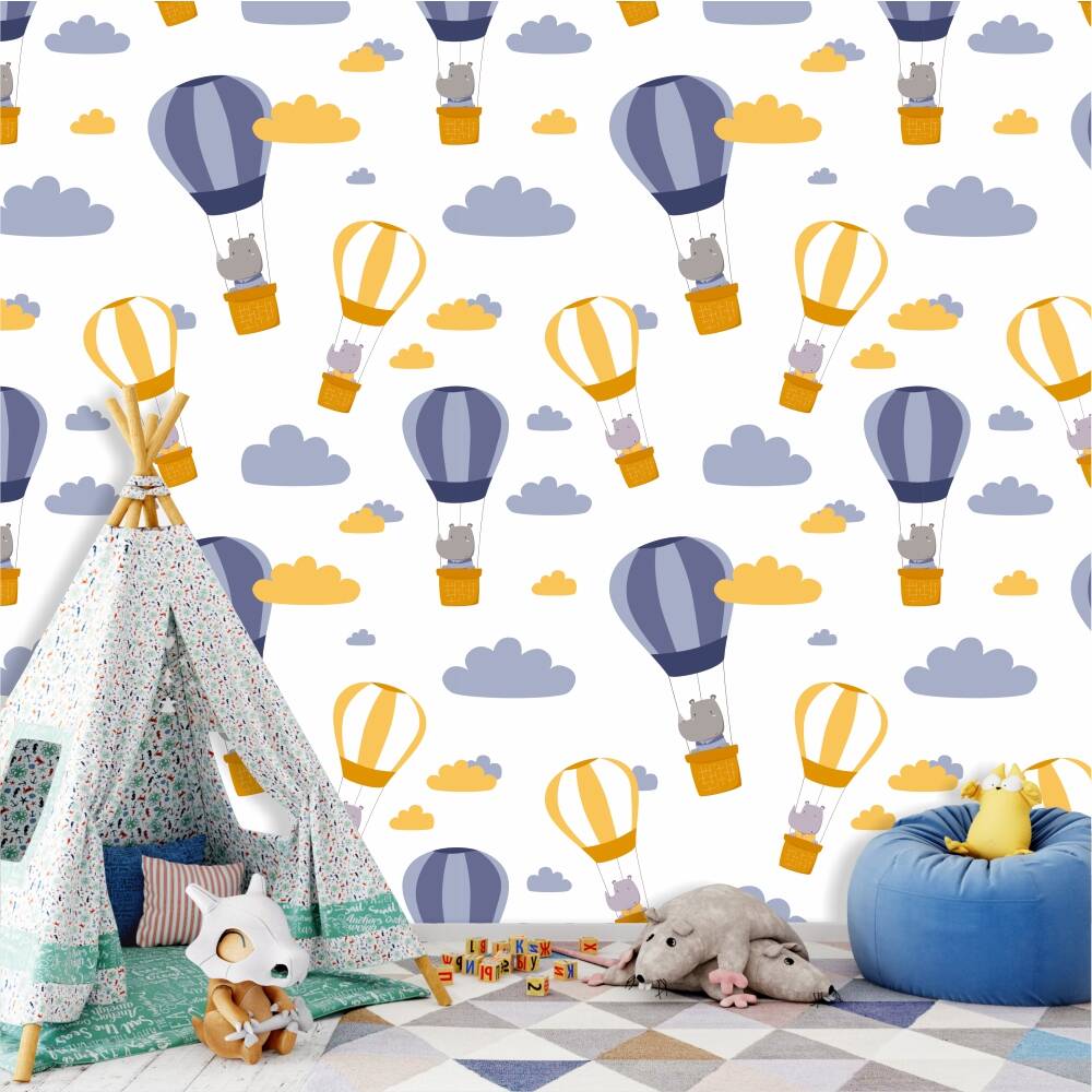 Tapeta do pokoju dziecięcego Nosorożce, balony 0178