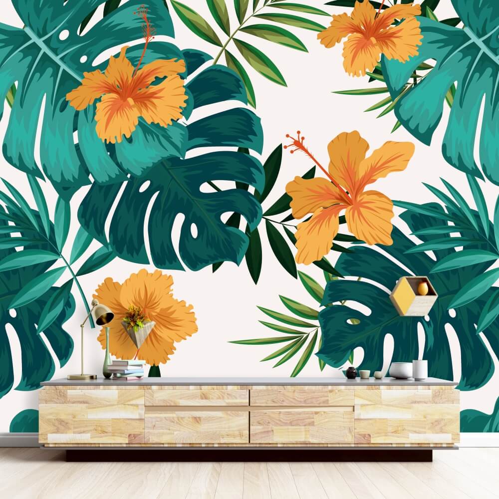 Tapeta Monstera, hibiskus 083