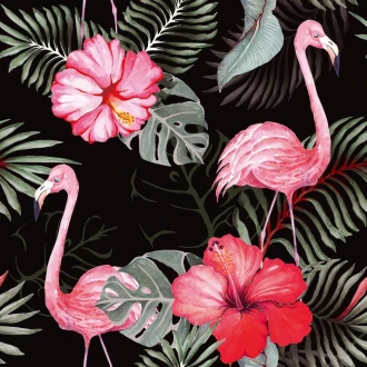 Tapeta na ścianę Flamingi, hibiscus 0145