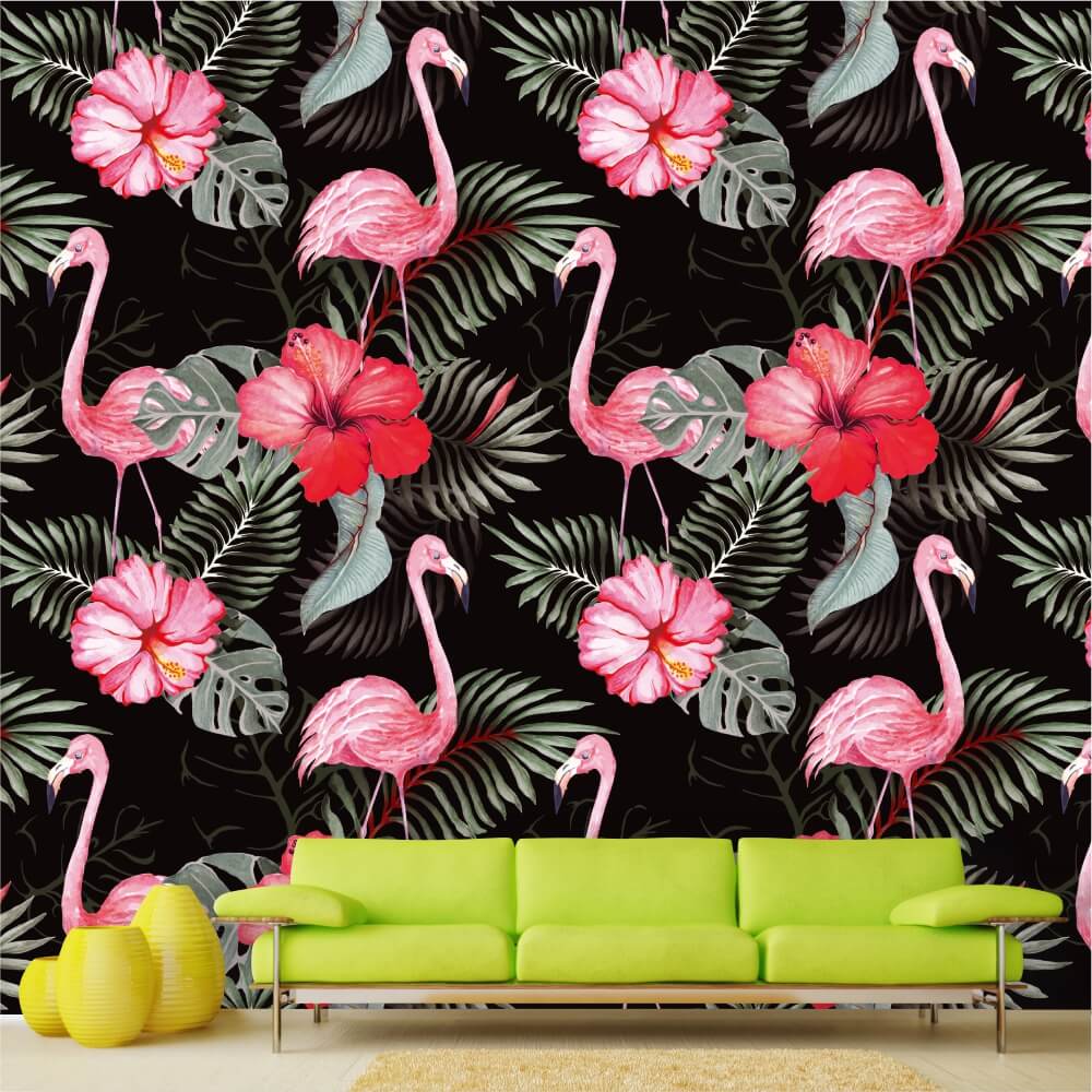 Tapeta na ścianę Flamingi, hibiscus 0145
