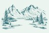 Tapeta na ścianę Górskie jezioro, las, ilustracja 0418