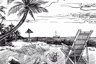 Tapeta na ścianę Plaża z palmami, morze i jacht 0407