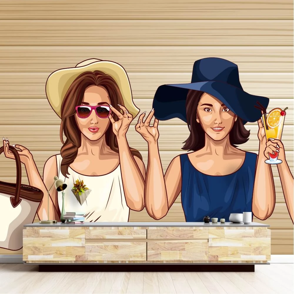 Tapeta Wczasowiczki, kobiety w kapeluszach z drinkami 0389